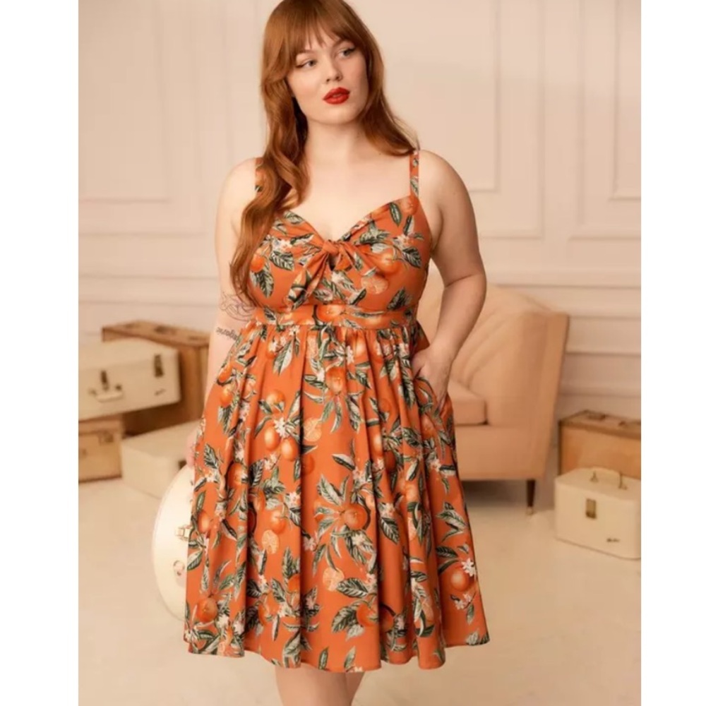 NWT TORRID Retro Chic Tie-Front Skater Dress - Orange Groves Apricot Orange - Picture 1 of 9